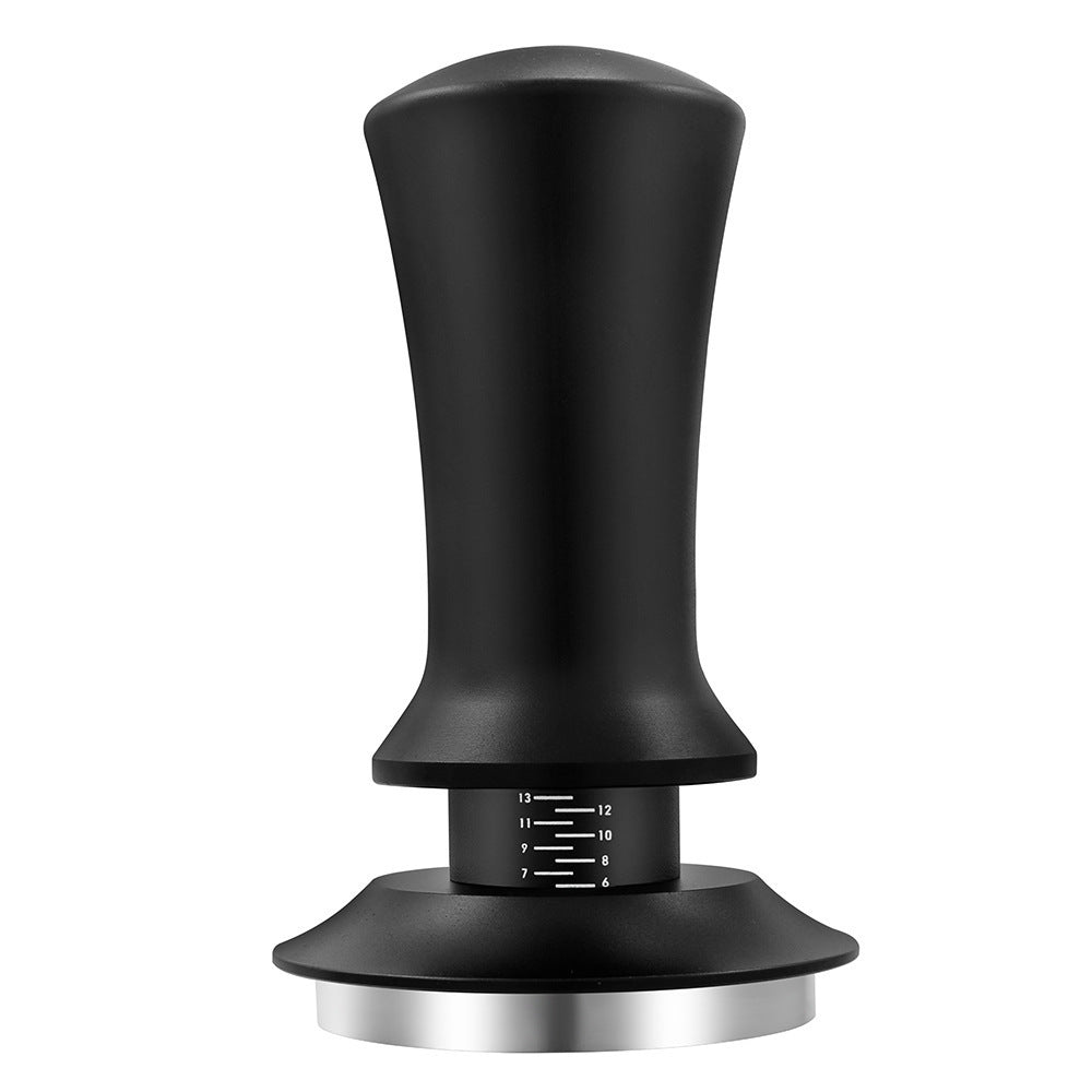 Black adjustable espresso tamper with flat base