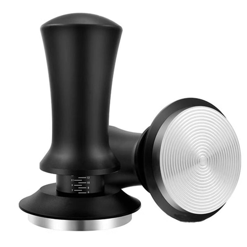 Black adjustable espresso tamper with threaded base