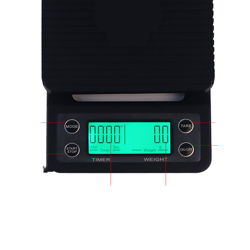 Compact espresso weighing scale controls